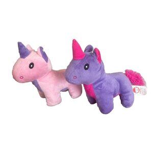 Fiesta Unicorn Plush Purple 8” Lot Of 2 Purple Pink Sewn Eyes Stuffed Animal Toy